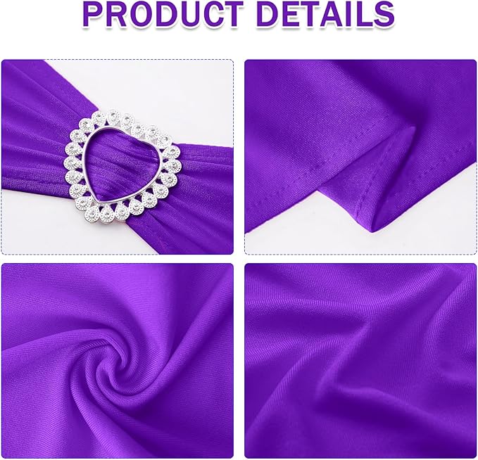 Howhic Pack of 60 Spandex Chair Sashes Bows Stretch Cover Band with Buckle Slider Universal Elastic Chair Ties for Wedding Banquet Party Event Decoration (Purple)