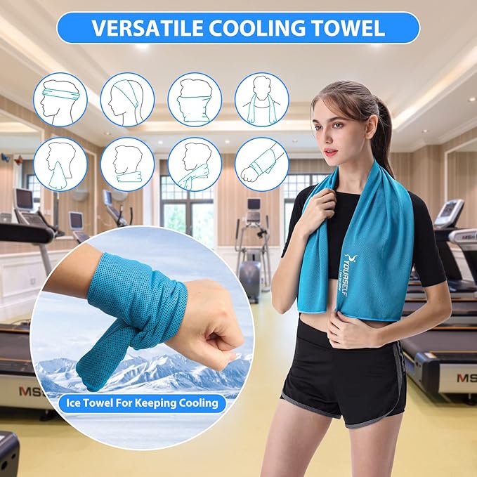 SYOURSELF Cooling Towels for Neck and Face, 4 Pack 40" x 12" Cooling Towel for Hot Weather, Soft Breathable Instant Cool Chilly Pad for Sports Golf Yoga Gym Athletes Camping Ice Towels(Blue)