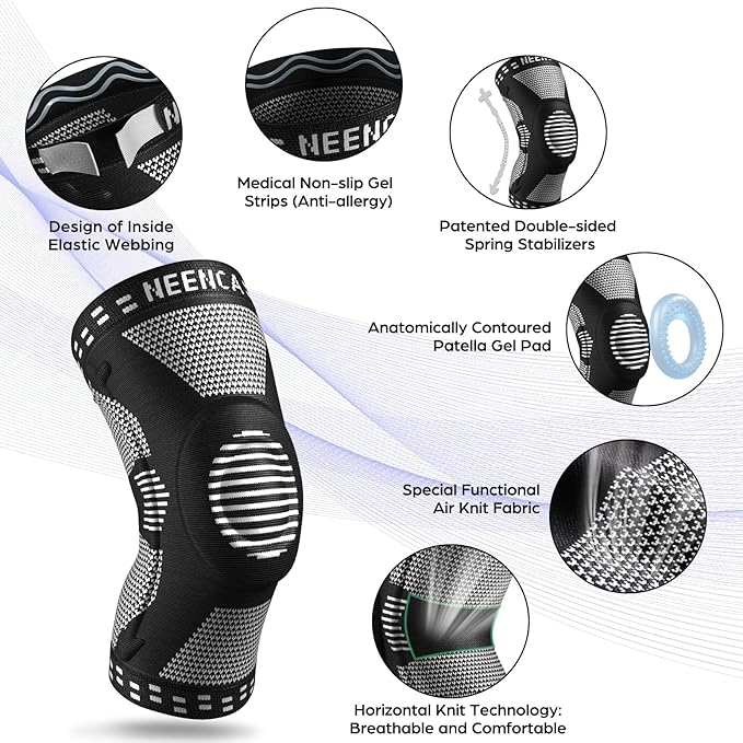 NEENCA 2 Pack Knee Braces for Knee Pain, Compression Knee Sleeves with Patella Gel Pad & Side Stabilizers, Knee Support for Meniscus Tear, Arthritis, Joint Pain, ACL, Runner, Workout- FSA/HSA APPROVED
