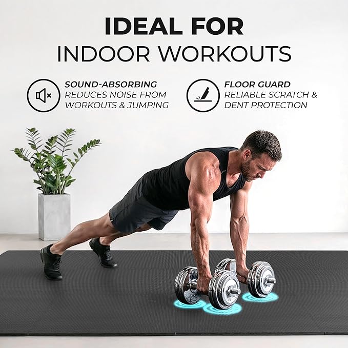 bemaxx Gym Mats Set - 12 pcs EVA Interlocking Foam Floor Tiles (24.4"x24.4"x0.4") 48 sqft Protective Gym Flooring Sports Home Workout Exercise Mats Puzzle Garage Fitness Play-Room Pool Treadmill Bike