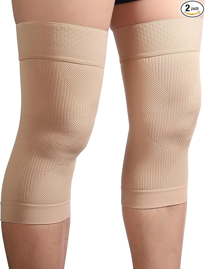KEKING Orthopedic Brace for Tendinitis, Arthritis, ACL, MCL, Injury Recovery, Meniscus Tear, Knee Pain, Aching Knees, Patellar Tendonitis and Arthritis, Knee Compression Sleeves 2 Pack, Beige XL