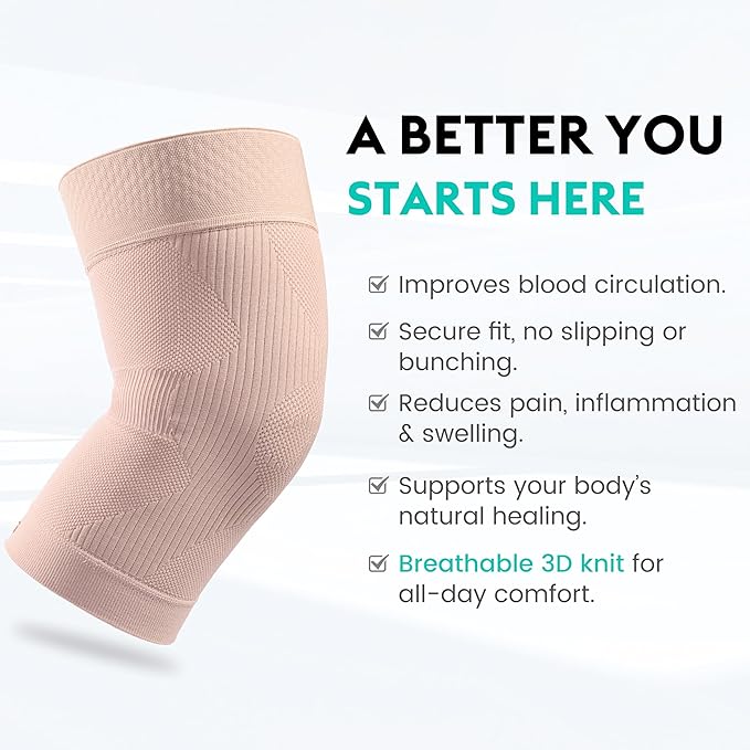 KEKING Orthopedic Brace for Tendinitis, Arthritis, ACL, MCL, Injury Recovery, Meniscus Tear, Knee Pain, Aching Knees, Patellar Tendonitis and Arthritis, Knee Compression Sleeves 2 Pack, Beige S