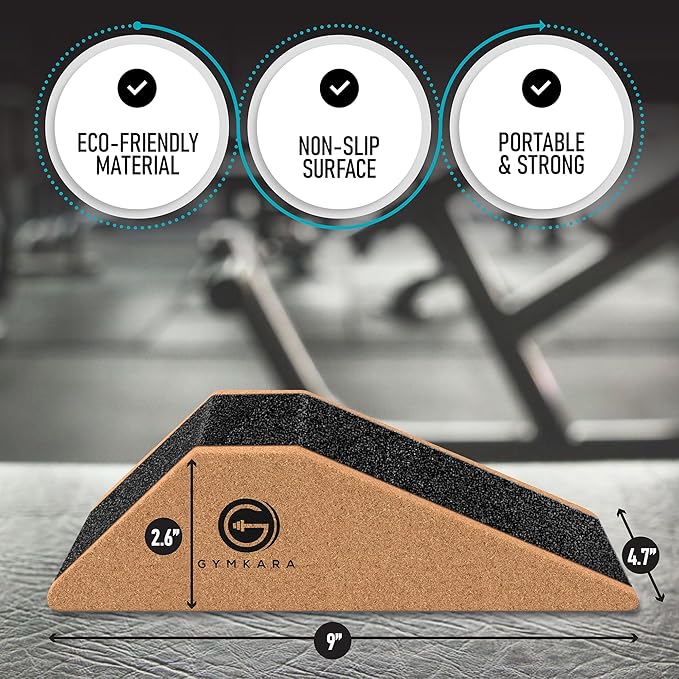 Squat Wedge Block Cork 2 Pack - Non Slip Heel Elevated Wedge and Calf Raise Block - Slant Board for Squats to Avoid Muscle Strain