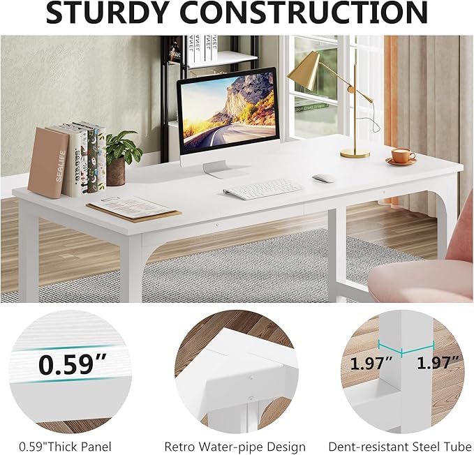 Tribesigns 63”Executive Desk, Large Office Computer Desk with Thicken Frame, Modern Simple Workstation Business Furniture for Home Office, White