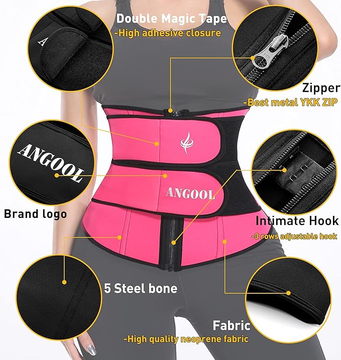 ANGOOL Neopren Waist Trainer for Women,Workout Plus Size Trimmer Belt Sauna Sweat Corset Cincher with Zipper