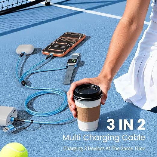 Cruise Travel Essentials 2026, 3 in 2 USB A/C Cable to iPhone 17 Charger/iWatch Charger/IP, Braided Multi Charging Cable Cord, Multi Charger Cable for iWatch Series & iPhone17-11/iPad-4FT
