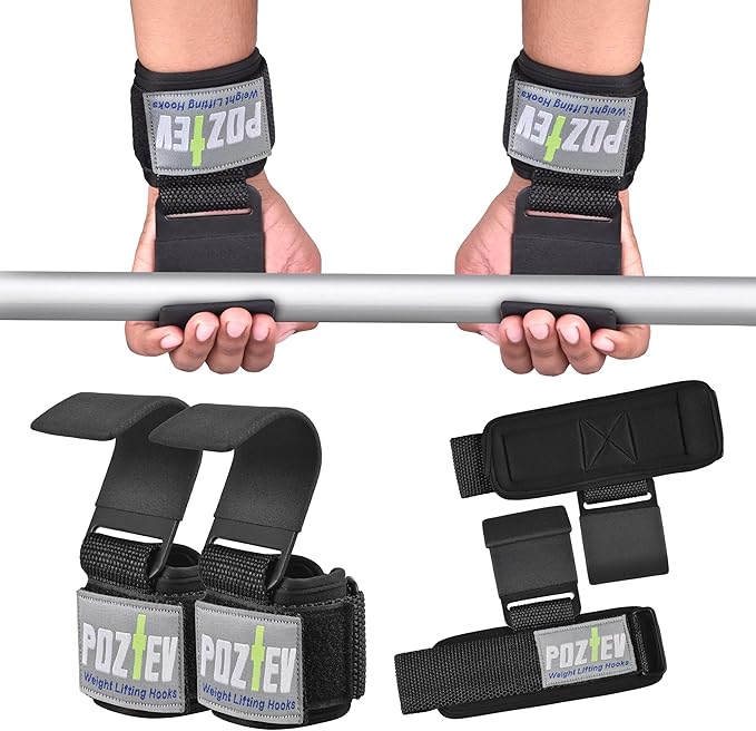 Weight Lifting Hooks (PAIR) - Padded Wrist Wraps - Hand Grips Deadlift Straps for Men and Women - Grip Support for Bodybuilding Heavy Gym Workout - Ideal for Deadlifts, Powerlifting, Shrugs, Pull-Ups