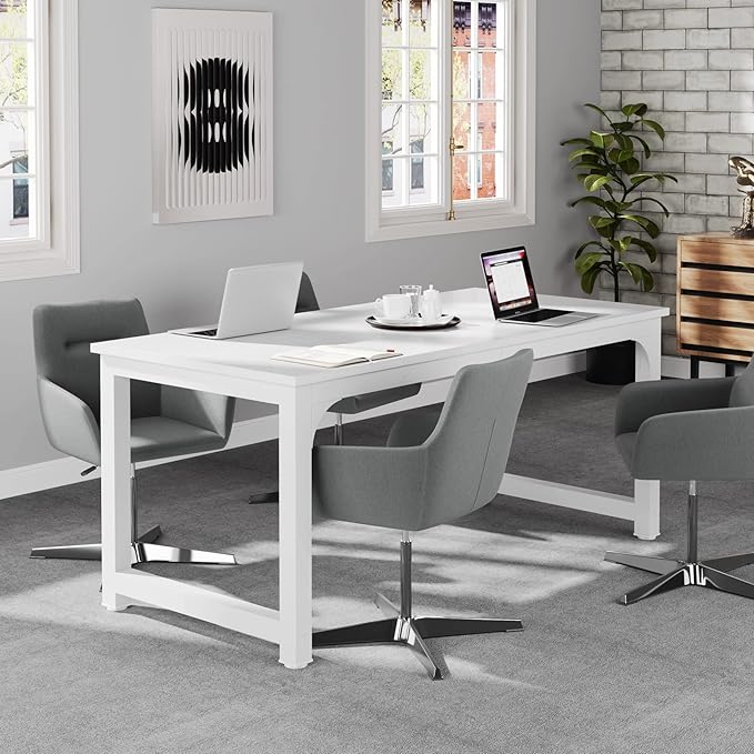 Tribesigns 63”Executive Desk, Large Office Computer Desk with Thicken Frame, Modern Simple Workstation Business Furniture for Home Office, White