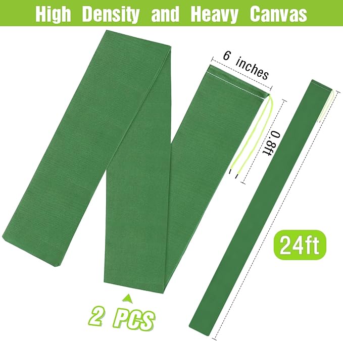 Threan 2 Pcs Long Canvas Sandbags for Flooding Sand Tube Bags Flood Protection Thickened Reusable Rain Wind Flood Barrier with Elastic Band Water Barrier Tube for Door Rain Control, Green (24ft)