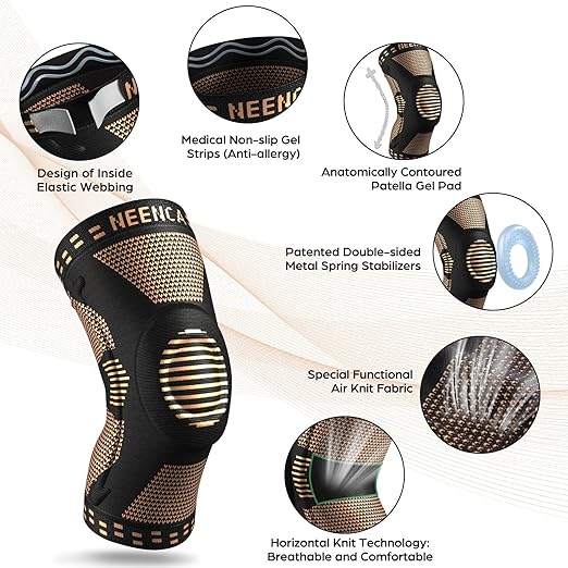 NEENCA Copper Knee Brace for Knee Pain, Professional Knee Support with Patella Pad & Side Stabilizers, Plus Size Compression Sleeve for Sport, Workout, Arthritis, ACL, Joint Pain Relief, Meniscus Tear High Copper-XXXXL