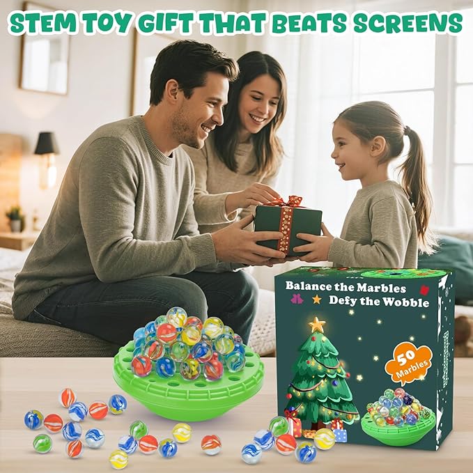 Marble Balance Game, Wobble Marble Stacking Game for Kids 6+, Family Games for Kids and Adults with Built-in Storage, Marbles Board Game for 1-4 Players, Fun Birthday Party Games Toys