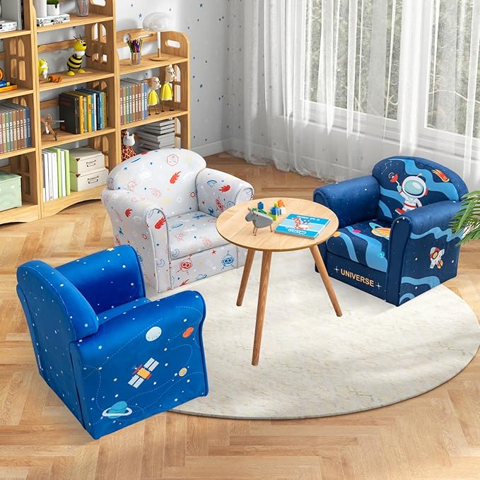 Costzon Kids Couch, Children's Sofa Armrest Chair with Pattern, Toddler Furniture w/Sturdy Wood Construction, Preschool, Lightweight Kids Couch Sofa Chair for Aged 1-5 Boys & Girls Gifts, Astronaut