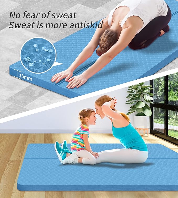 nuveti Large Exercise Mat - 15mm/20mm/30mm Thick Yoga Mat | Workout Mat for Fitness, Yoga, Pilates, Stretching & Floor Exercises for Women & Men with Free Carrying Bag