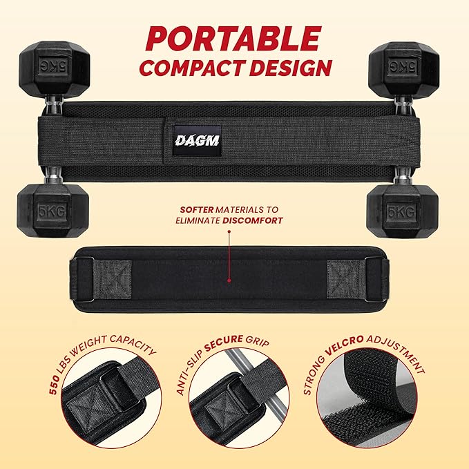 DAGM Hip Thrust Belt for Dumbbells heavy, Secure Glute Trainer with Non-Slip Extra Padding That Protects Your Hips - Ideal for Gym & Home Workouts - Use with Heavy Duty Kettlebells, Dumbbells, & Plates Hold up to 500 lbs
