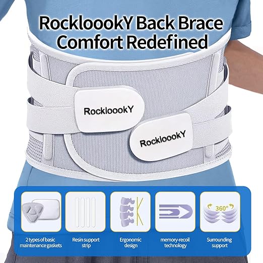 Lower Back Brace for Women Men, Adjustable Lumbar Support with 3D Pad, Breathable Ergonomic Support Belt with Metal Stays for Work, Lifting, Drive, Grey,Size S,Waist 27"-31"