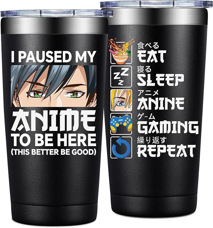 Anime Gifts for Men, Women - Kawaii Christmas, Birthday Gifts for Japanese Animation Fans, Lovers - I Paused My Anime to Be Here Tumbler Cup 20 oz