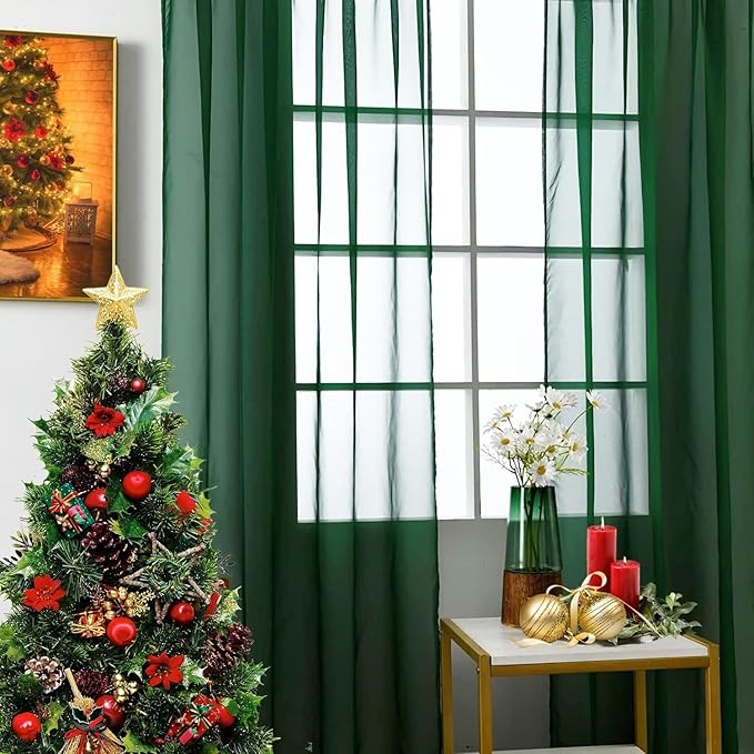 SpaceDresser Basic Rod Pocket Sheer Voile Window Curtain Panels White 1 Pair 2 Panels 60 Width 63 Inch Long for Kitchen Bedroom Children Living Room Yard(Foliage Green,60 W x 63 L)