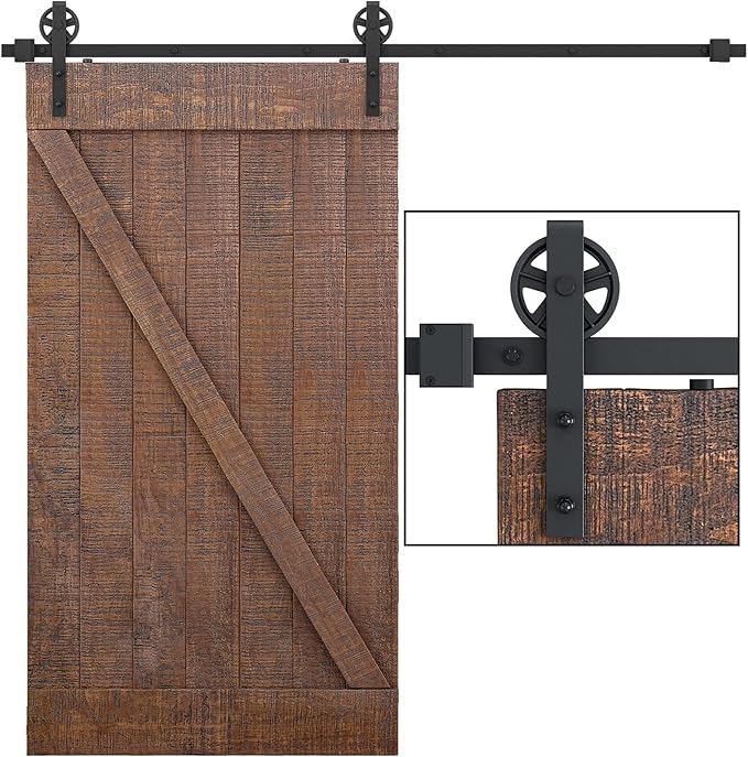 SMARTSTANDARD 7.5 Feet Heavy Duty Sliding Barn Door Hardware Kit, 4FT - 18FT, Black, Smoothly and Quietly, Simple and Easy to Install, Fit 42" -45" Wide Panel (Industrial Bigwheel Hangers)