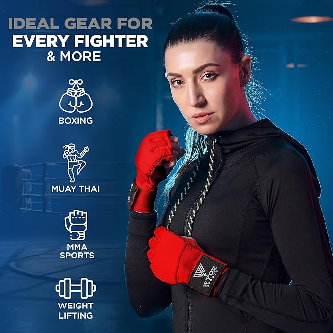 WYOX Gel Boxing Hand Wraps Inner Gloves for Men & Women – 80cm Quick Wrist Strap, Padded Knuckle Support, Fingerless MMA Muay Thai Kickboxing Wraps for Training, Punching & Martial Arts