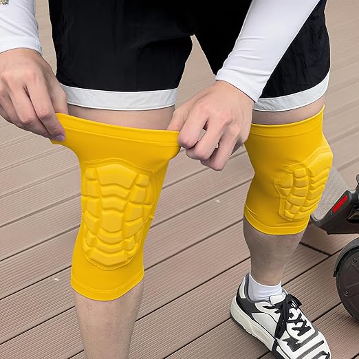 Wrestling Knee Pads for Kids Youth Adult, Knee Compression Sleeve for Basketball Volleyball Football, 1 Pair Short Knee Pads Sleeves ((#2) Yellow-2pcs,XLarge)