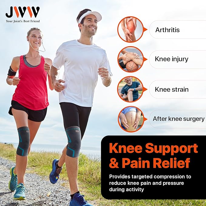 JWW Plus Size Knee Compression Sleeve for Big Thighs, 2 Pack Knee Brace for Men & Women Knee Pain Relief, Workout Sports Knee Support, Knee Braces for Meniscus, ACL & Arthritis Recovery (Blue, 4XL)