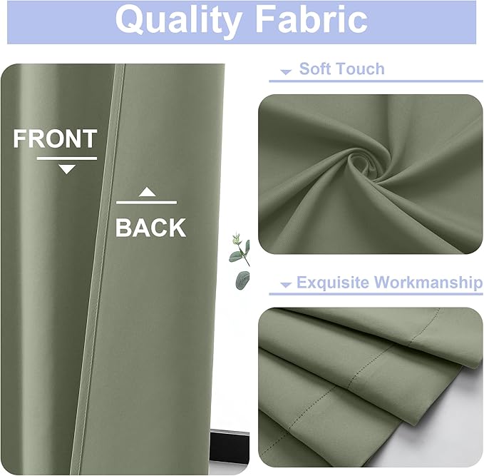 Simplebrand Ava Sage Green Blackout Curtains for Bedroom 90 Inches Long 2 Panels Set, Solid Privacy Energy Saving Living Room Window Treatment Curtains Blackout Drapes, W40 x L90 Inch, Sage Green
