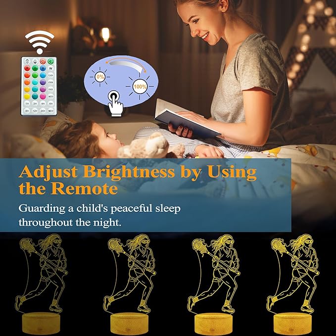 Lacrosse Gifts for Girls, 3D Night Light Lamp with Remote Control, 16 Colors Changing, Timer and Dimmable, Room Decor for Lacrosse Women, Mom, for Birthday Holiday Christmas
