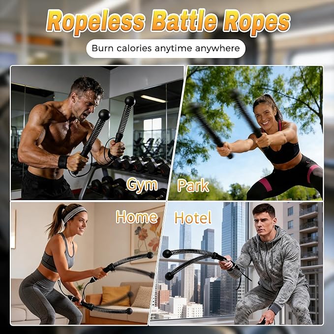 Cordless Battle Rope, Weighted Ropeless Battle Ropes for Home Gym. Battle Ropes Suitable for Strength Training, HIIT, and Joint-Friendly Cardio Exercises, Fitness Levels.（Black）