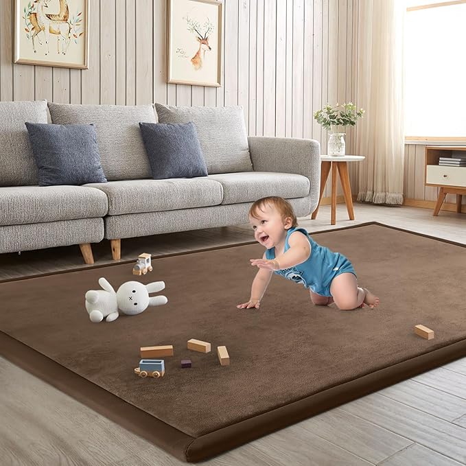 Baby Play Mat for Floor Nursery Rug Muscle Mat Area Rug Playroom Rug 71"x79" Playpen Mat Memory Foam 1.3" Thick Crawling Mat for Babies,Toddlers, Infants, Kids,Chestnut