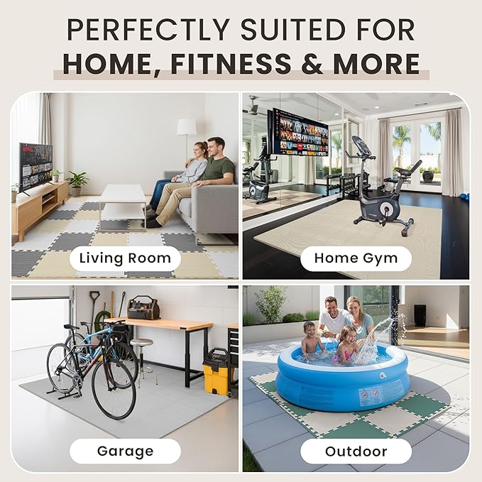 bemaxx Gym Mats Set - 18 pcs EVA Interlocking Foam Floor Tiles (12.6"x12.6"x0.4") 18sqft Protective Gym Flooring Sports Home Workout Exercise Mats Puzzle Garage Fitness Play-Room Pool Treadmill Bike