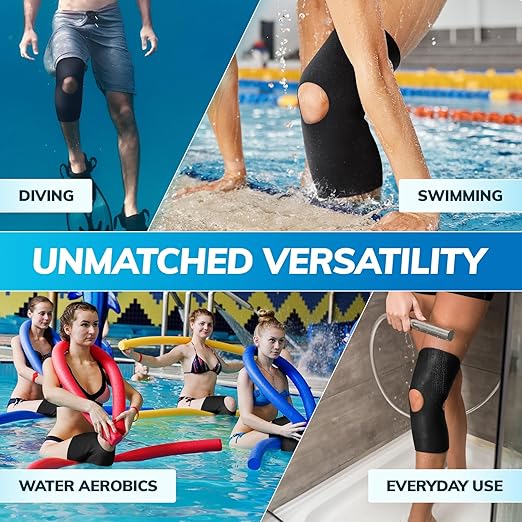 BraceAbility Open Patella/Open Back Neoprene Knee Sleeve | Water-Resistant Athletic Compression Knee Brace for Swimming, Wakeboarding, Scuba Diving, Surfing, Waterskiing and Other Sports (Large)