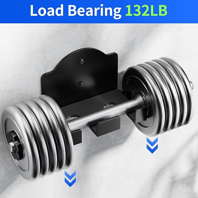 Olympic Barbell Wall Rack Holder - Heavy Duty 66lbs Weight Storage Mount with EVA Pads