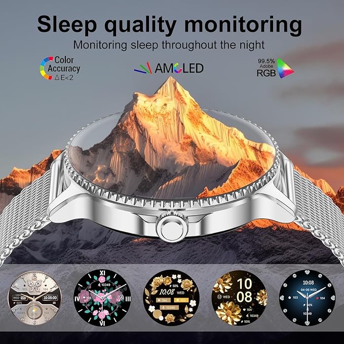 Smart Watch for Women, 1.32'' AMOLED Ultra-Clear Screen with Bluetooth Calls(Answer/Make) Activity Tracking/Heart Rate&Sleep Monitor, 120+ Sport Modes, IP68 Waterproof Fitness Watch for Android/iPhone