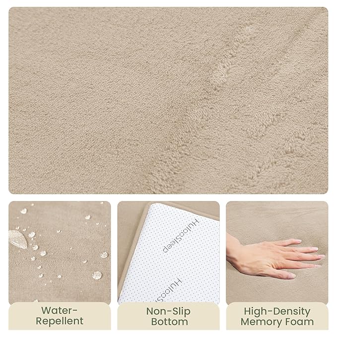 Huloo Sleep Baby Play Mat for Floor,1.3" Thick Elasti-Foam 47"×47" Playpen Mat for Tummy Time,Water Repellent Soft Coral Velvet for Toddler,Infant,Kids,Non-Slip Backing Safe for Crawling（Beige）