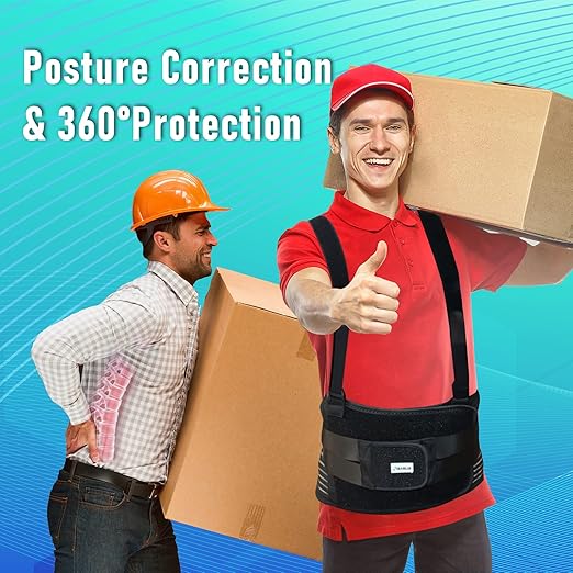 DARLIS Work Back Brace with Removable Suspender Straps, Posture Corrector Protector for Heavy Lifting Safety, Back Support Belt for Men Women in Construction, Moving and Warehouse Jobs L (39.5"- 44")