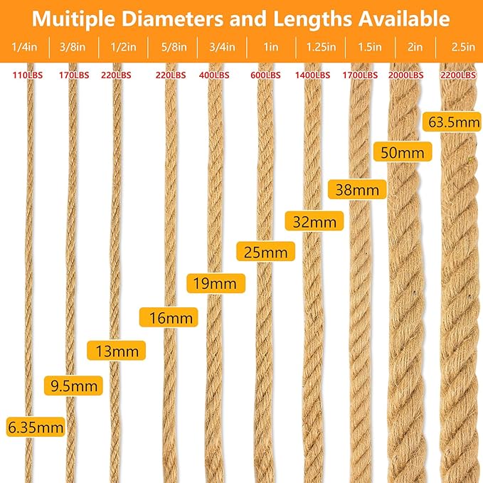 Manila Rope 2 Inch X 150 Ft, Hemp Rope 4 Strand Twisted, Natural Thick for Crafts Large Heavy Duty Multipurpose for Swing Bed, Camping, Tug of War, Docks, DIY Projects