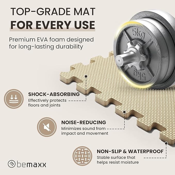 bemaxx Gym Mats Set - 18 pcs EVA Interlocking Foam Floor Tiles (12.6"x12.6"x0.4") 18sqft Protective Gym Flooring Sports Home Workout Exercise Mats Puzzle Garage Fitness Play-Room Pool Treadmill Bike