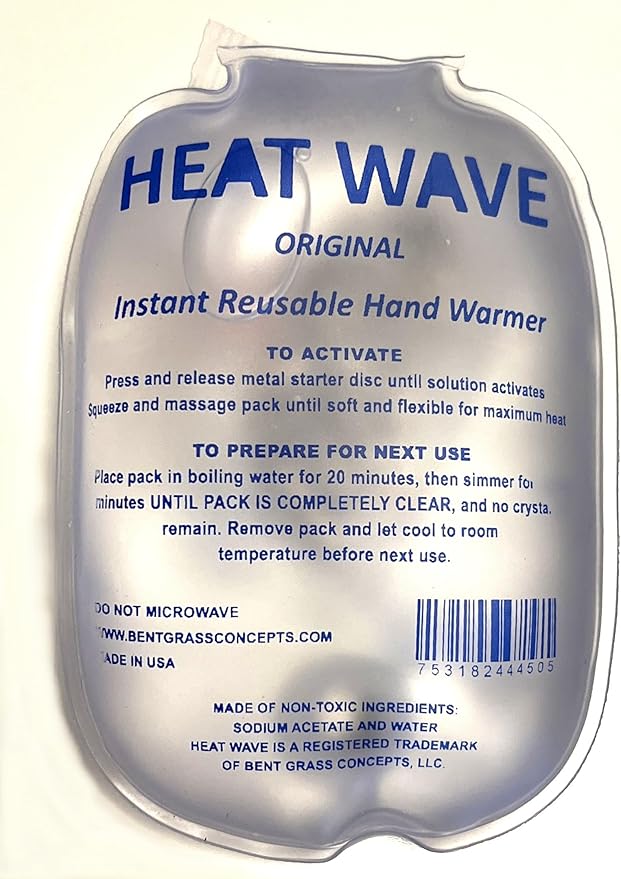 Heat Wave Instant Reusable Heat Packs Small 2-Pack Clear: Instant Reusable Hand Warmers for Camping, Hiking, and Pain Relief (3” x 5”), Click Heat Safe, Non-Toxic and Made in USA