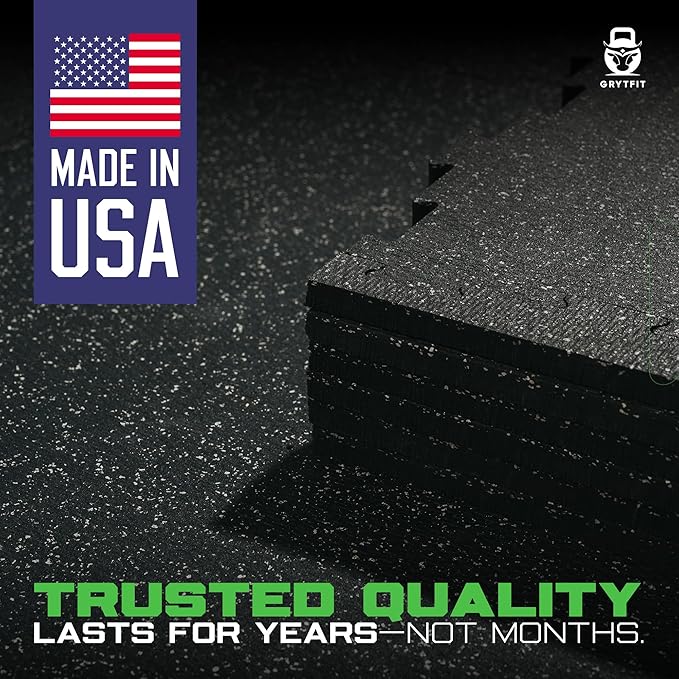 Interlocking Rubber Floor Tiles 12MM – Heavy Duty 100% Rubber Gym Flooring for Home Gym, Garage, Workout Room, Equipment Mats, Indoor/Outdoor Mats, Gray Fleck 4-Pack 22.5"x22.5"