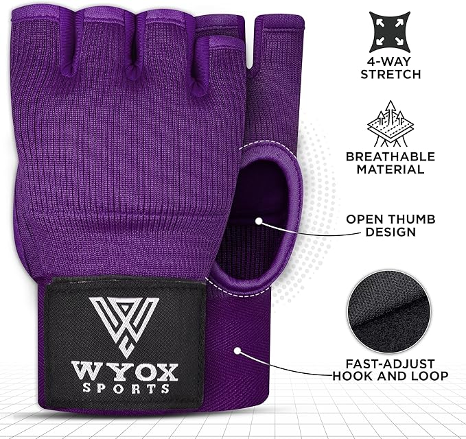 WYOX Gel Boxing Hand Wraps Inner Gloves for Men & Women – 80cm Quick Wrist Strap, Padded Knuckle Support, Fingerless MMA Muay Thai Kickboxing Wraps for Training, Punching & Martial Arts