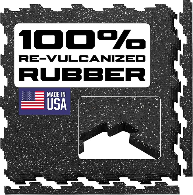 Interlocking Rubber Floor Tiles 12MM – Heavy Duty 100% Rubber Gym Flooring for Home Gym, Garage, Workout Room, Equipment Mats, Indoor/Outdoor Mats, Gray Fleck 4-Pack 22.5"x22.5"
