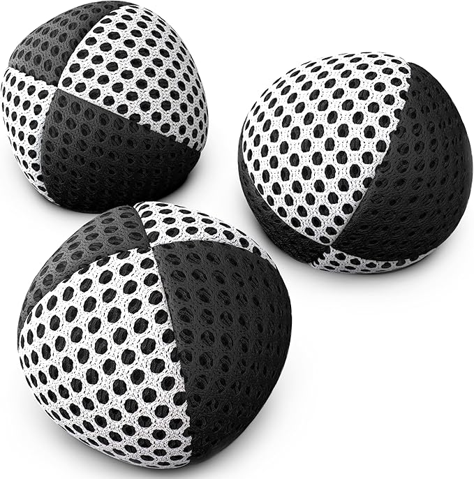 speevers Juggling Balls for Beginners and Professionals Set of 3, 14 Colors Available, 2 Layers of Net and Carry Case, Xballs Juggling Balls (Black - White, 2.5 oz)
