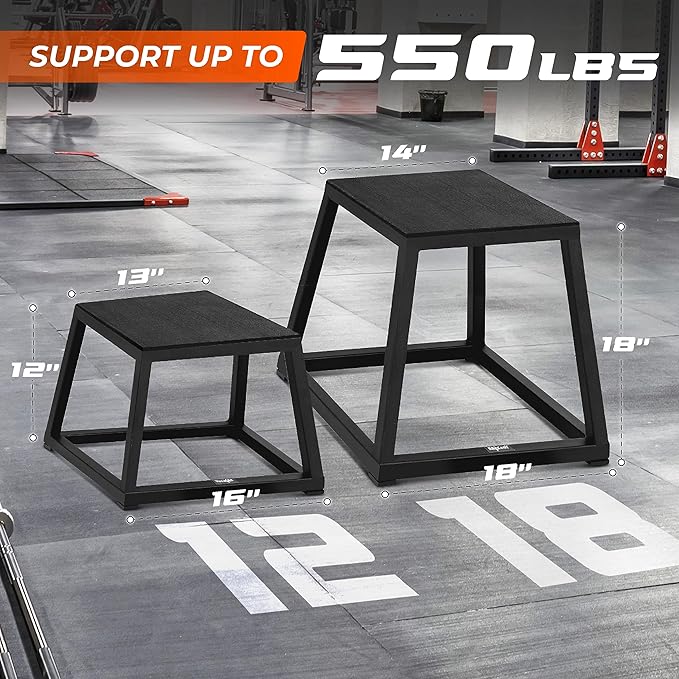 Yes4All Metal Plyo Box, Steel Plyometric Box - Sturdy, Anti-Slip, and Perfect for Home Gym Workouts - Combo 12in + 18in