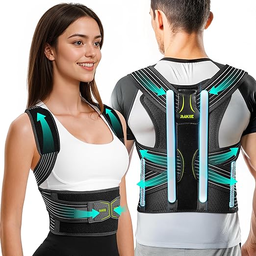 Rakiie Posture Corrector for Women and Men, Adjustable Back Brace with Underarm Pain Relief Strap, Breathable Shoulder Straightener For Hunchback, Neck, Mid and Upper Back Support, S