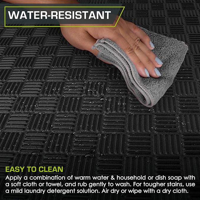 ProsourceFit Exercise Puzzle Mat ½-inch, Checkered EVA Foam Floor Tiles w/ Non-Slip Texture, Interlocking Design for Adjustable Gym Surfaces, Shock Absorbing, Black, 12 SQ FT - 12 Tiles