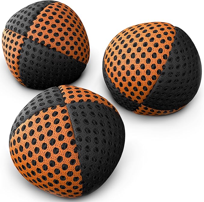 speevers Juggling Balls for Beginners and Professionals Set of 3, 14 Colors Available, 2 Layers of Net and Carry Case, Xballs Juggling Balls (Black - Orange, 3.9 oz)