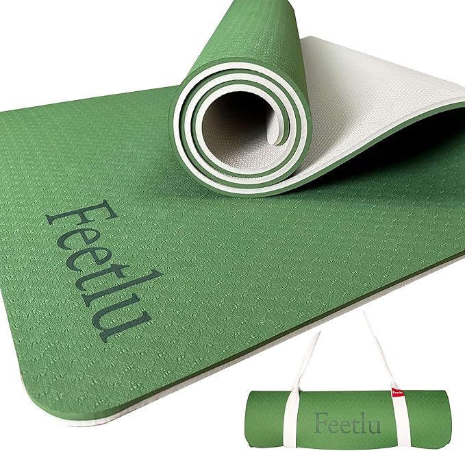 Extra Thick Exercise Yoga Mat with Strap - 2/5 Inch (10MM), Non-Slip Workout Mat for Yoga, Pilates, and Floor Exercises