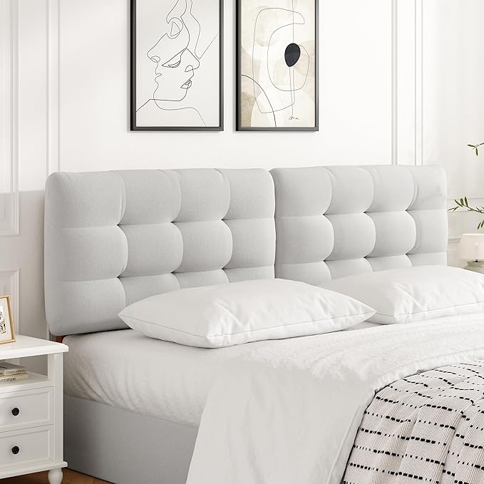 Tufted Upholstered King Headboard, Adjustable Height King Size Headboard Only from 39”to 44” with Durable Solid Wood Legs, Modern Button Diamond Fabric Head Board with Width Adapters, Beige