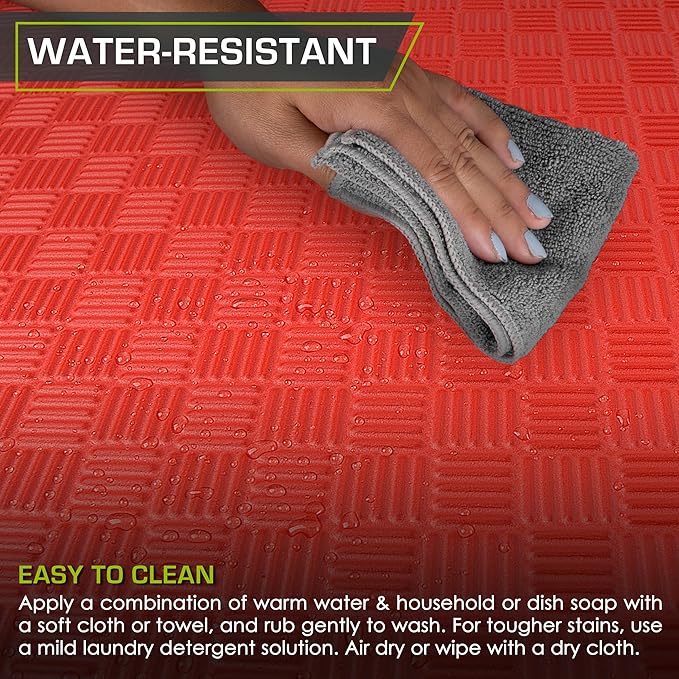 ProsourceFit Exercise Puzzle Mat 1-inch, Checkered EVA Foam Floor Tiles w/Non-Slip Texture, Interlocking Design for Adjustable Gym Surfaces, Shock Absorbing, Red, 24 SQ FT - 6 Tiles