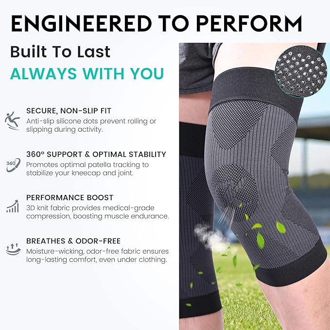 KEKING Orthopedic Brace for Tendinitis, Arthritis, ACL, MCL, Injury Recovery, Meniscus Tear, Knee Pain, Aching Knees, Patellar Tendonitis and Arthritis, Knee Compression Sleeves 2 Pack, Black XXL